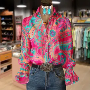 Cherrybetty Retro Paisley Floral Print Double Layered Long Sleeve Top Women Casual Style Vintage Blouse Cute Fall Outfits for Womenswear SpringStatements