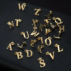 Men's Stainless Steel Punk Golden Initial Letter Studs Earrings - Exquisite Fashion Costume Jewelry, Ideal for Daily Wear & Banquet Parties
