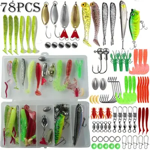 Fishing Lure Tackle Pack, Including Soft Baits, Hard Lures, Hooks, Sinkers & Storage Box, Durable Fishing Accessories for Freshwater and Saltwater,Fishing Gifts