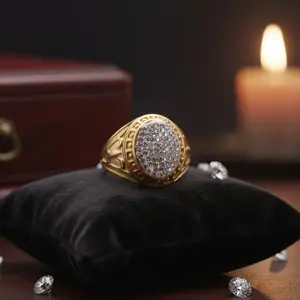 Gold Stainless Steel Iced Ring Durable Stylish Eye-Catching with Rhinestones and Elegant Design
