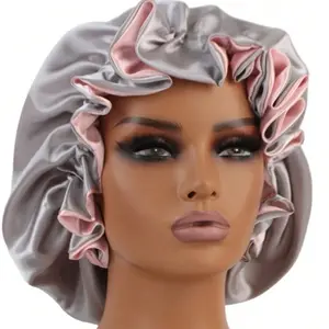 2025 Fashion Double Layered Satin Bonnet, Soft and Breathable, Adjustable Night Sleeping Cap Hair Care Bonnet Silky Bonnet with Elastic Tie Band for Women natural curly