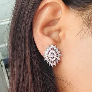 Women's Stone Stud Earrings - Elegant Bejeweled Design with Sparkling Crystal Embellishments, Center Stone & Diamond Center Accents, Ideal for Daily Wear, Earring For Women, Bejeweled Earrings