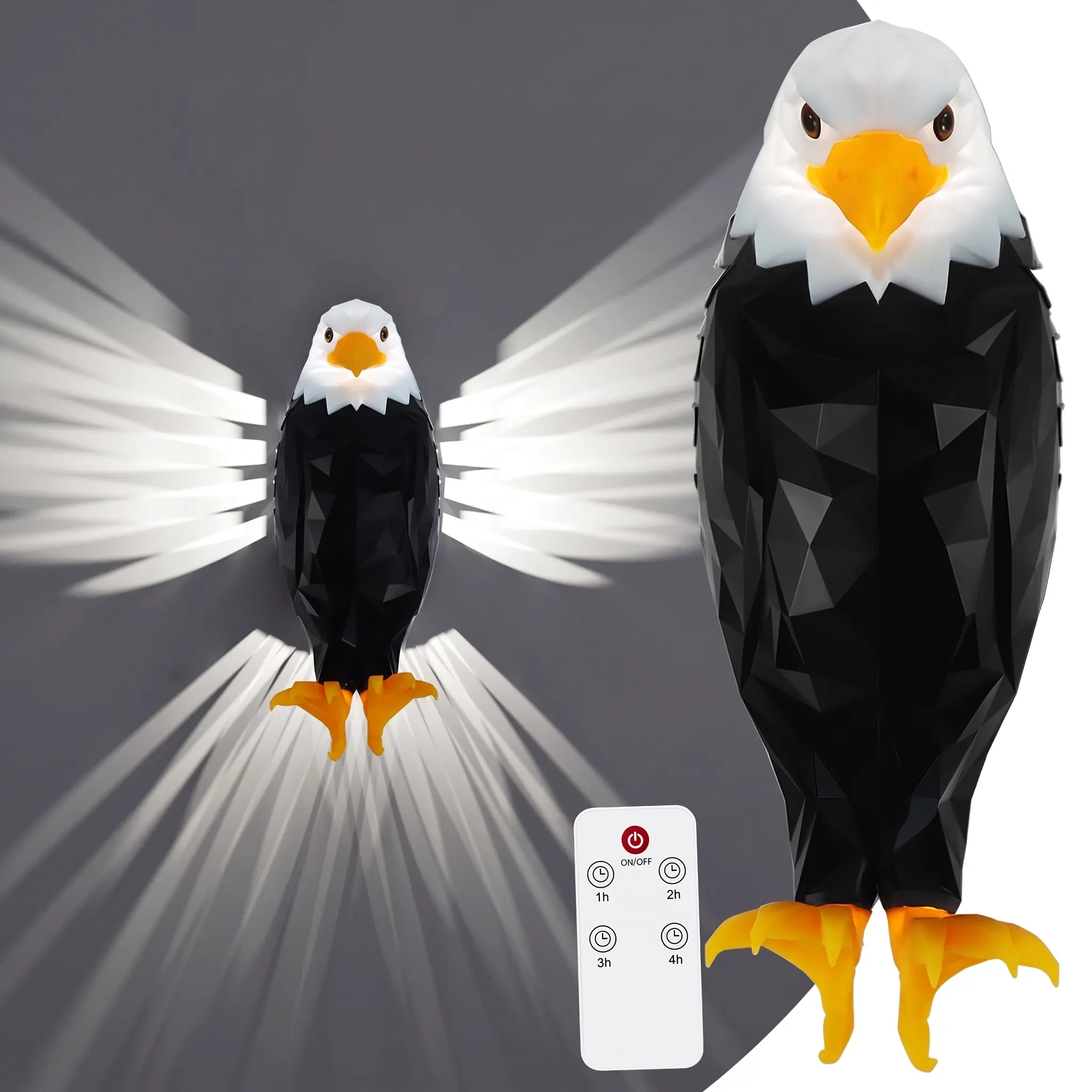 2-in-1 Magnetic Geometric Eagle LED Wall Night Light with Timer Remote, USB-C Rechargeable, No-Drill Hanging Electronic Abs Home Decor Lamp for Bedroom, Daily Living Room Gift