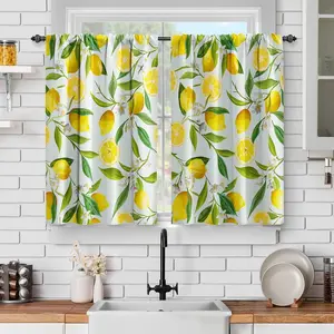 Lemon Kitchen Curtains Sets for Windows - Spring Fruit Leaves Yellow Bathroom Curtains Window Over Sink, Farmhouse Cafe Nature Plants Rod Pocket Half Window Drapes Decor
