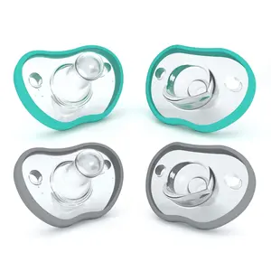 Baby Pacifiers 0-3 Month - Orthodontic, Curves Comtably with Face Contour, Award Winning  Breastfeeding Babies, 100% Silicone, Baby Registry Gift 4pk,Teal/Grey