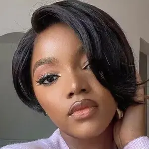 【Pixie Cut】Summer Hairstyle Short Pixie Cut Ready to Go Pre-Styled Human Hair Affordable Glueless Human Hair Wig 13x4x1 Lace Front Side Part Lace Front Wigs with Side Fringe Swept Bangs