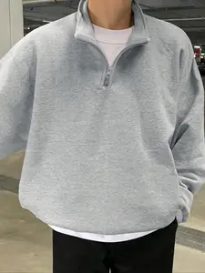 Men's Solid Drop Shoulder Half Zip Thermal Lined Lounge Sweatshirt, Regular Fit Casual Long Sleeve Funnel Neck Pullover for Spring Fall