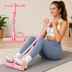 6-Tube Elastic Pedal Resistance Band - Anti-Slip Pedal & Pull Rope, Lightweight Full Body & Core Workout Sit-Up Exerciser for Home Gym Fitness