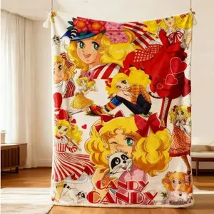 Candy Candy Vintage Retro Anime Blanket Ultra Soft Flannel Cozy Warm Bedroom Couch Sofa Home Decor Collage Themed Throw Decorative Throw Perfect Birthday Gift Christmas Gift for Anime Lovers Kids Teens Adults Women 80s Japanese Manga Style