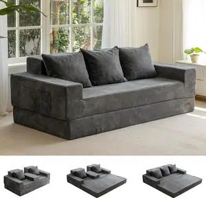 MAXYOYO Sofa Bed, 4 in 1 Foldable Floor Sofa Couch in A Box with 2 Cup Holders, Convertible 3 Seater Boneless Couch Folding Recliner Sleeper Chair for Living Room, No Assembly Required