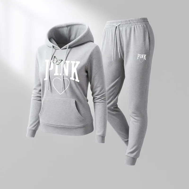 Women’s Pink Heart Print Hoodie and Drawstring Track Pants Set, Casual Two-Piece Sportswear Outfit, Long Sleeve Hooded Jacket & Pants, Fall Winter Everyday Wear, Comfortable Indoor Outdoor Athleisure Tracksuit Set Women’s Pink Heart Print Hoodie and Drawstring Track Pants Set, Casual Two-Piece Sportswear Outfit, Long Sleeve Hooded Jacket & Pants, Fall Winter Everyday Wear, Comfortable Indoor Outdoor Athleisure Tracksuit Set
