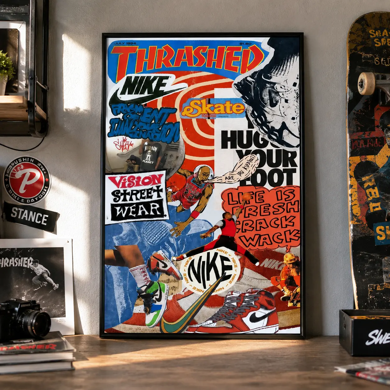 90s Vintage Sneaker Collage Canvas Print - Retro Streetwear Wall Art Poster, Aesthetic Room Decor for Sneakerheads, Collage Print