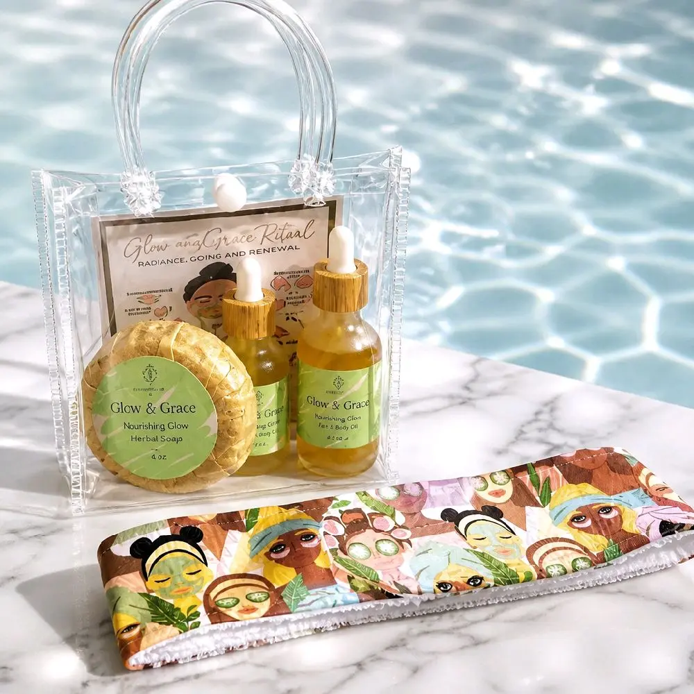 Glow & Grace Hydration Facial Skincare Bundle - 4.25 oz Cleansing Bar, 1 oz Hyaluronic Acid Serum, Hydrating Facial Oil with Reishi Mushroom, Seaweed, Kelp, Green Tea, Rosehip, Squalene Moisturizer