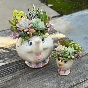 Mrs. Potts & Chip Succulent Design - Adorable Character Planters for Succulents and Cacti - Perfect for Home Decor and Gift Giving