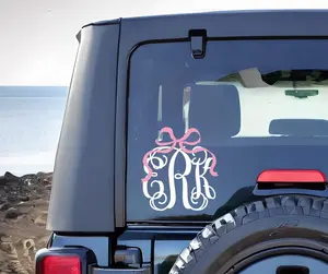 coquette bow monogram car decal, coquette monogram car decal, feminine monogram vinyl decals, girly bow monogram decal sticker, car decal