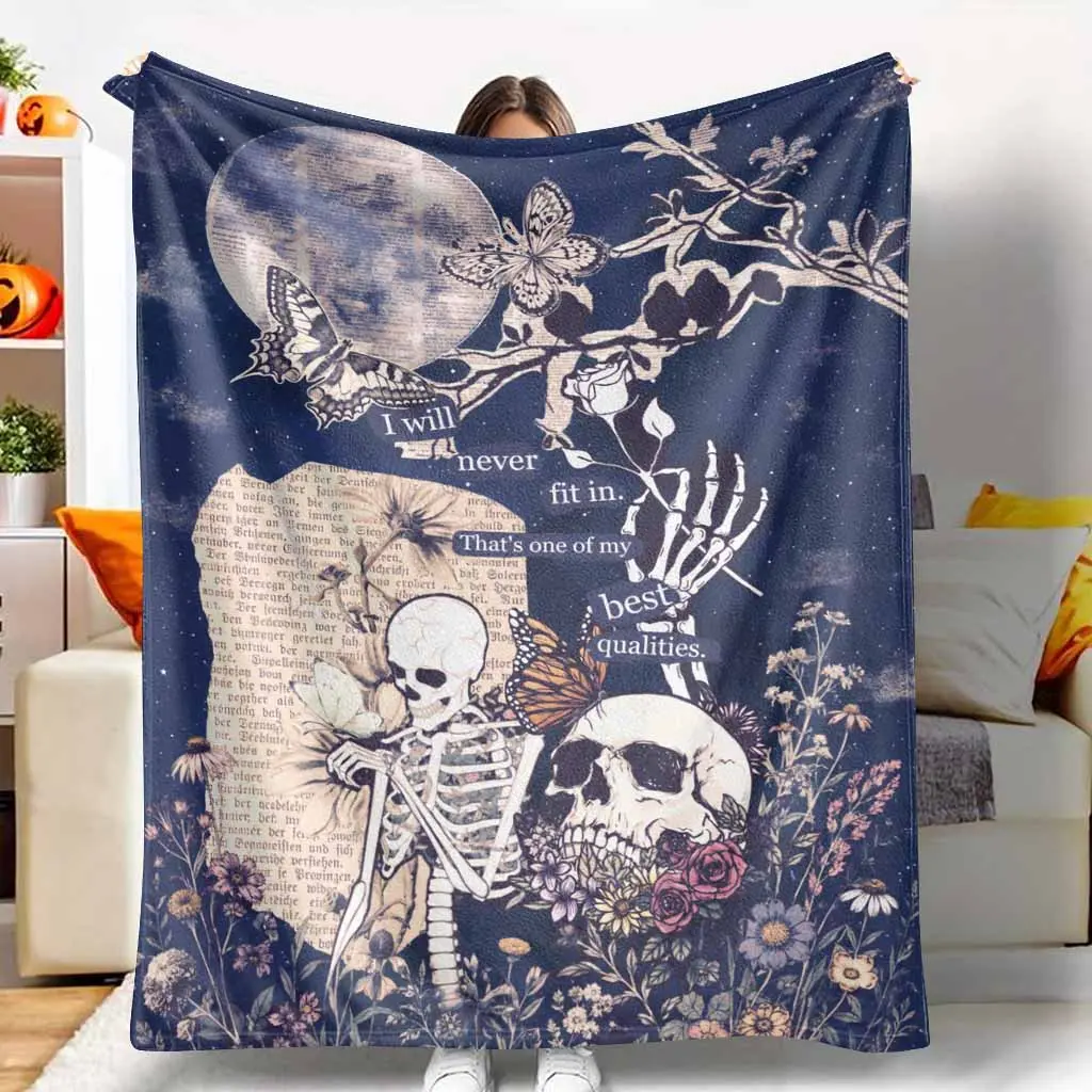 Vintage Gothic Aesthetic Flannel Throw Blanket Butterfly Floral Collage Print Super Soft Warm Cozy Lightweight Decorative Fleece Bedspread for Living Room Bedroom Sofa Couch Camping Office Nap Travel Gift for Friends Holidays