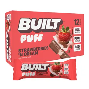 Built Bar, Puff Protein Bar, Strawberries 'N Cream, Protein Packed Snack, Collagen, 12 Count Box