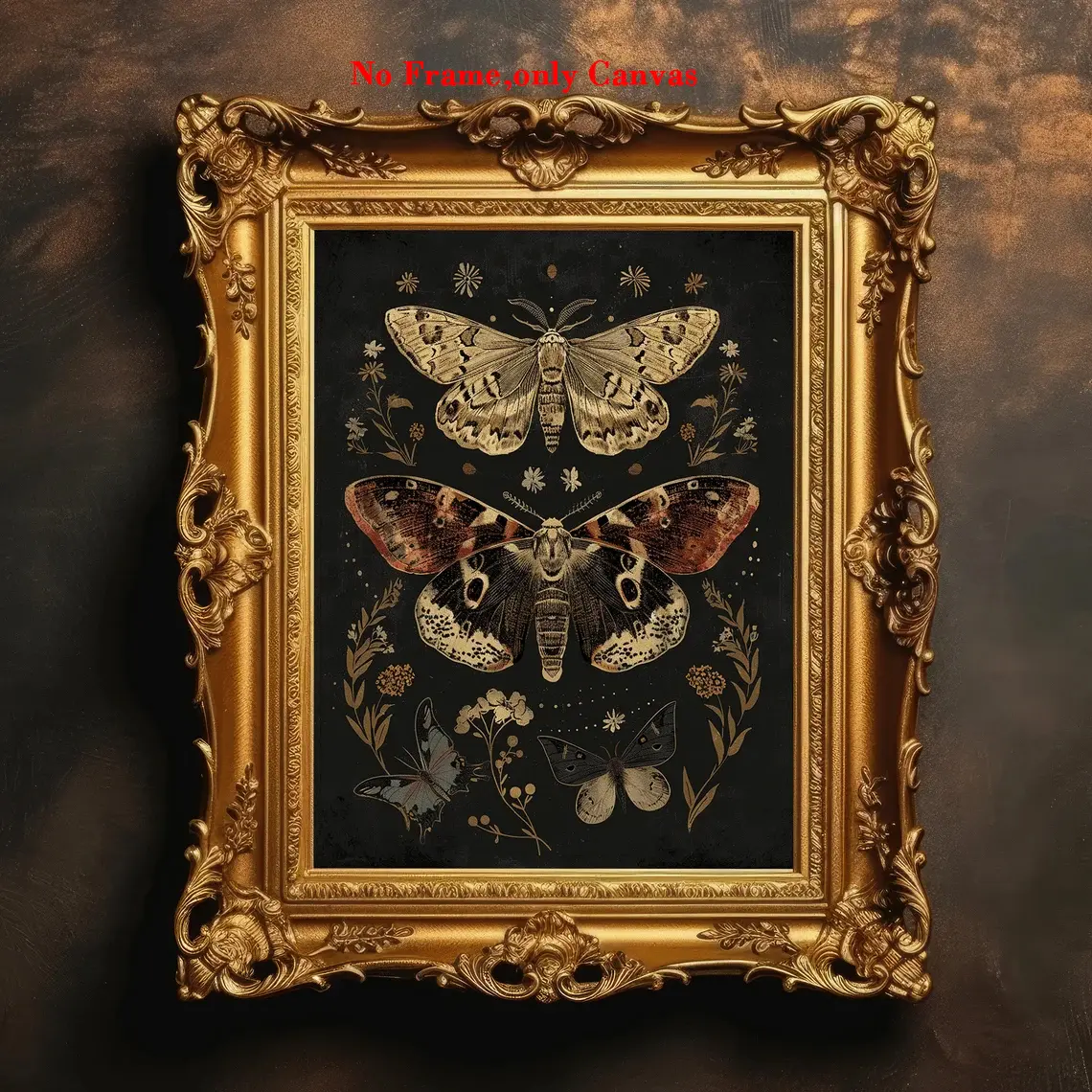 1 pc, wall art, vintage poster, melancholy floral art print, dark butterfly canvas painting, bedroom aesthetic, living room decor, apartment decor, housewarming gift, Art Wall Decoration, unframed