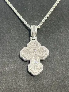 Four-Leaf Clover Cross Pendant Necklace for Men and Women, Small Full Diamond Brass Zircon Trendy Charm, Hip Hop Style Jewelry, Durable Fashion Accessory