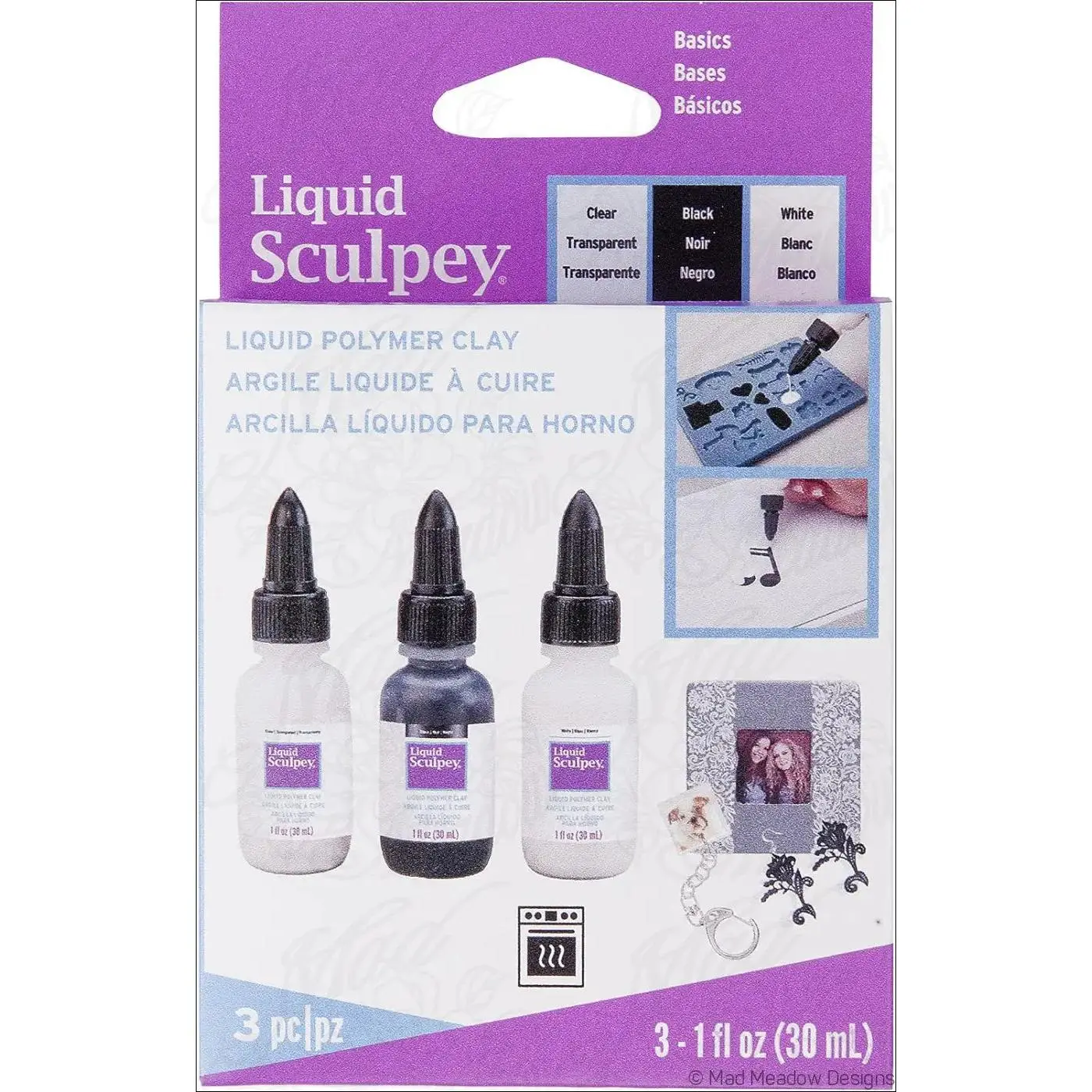 Liquid Sculpey Basics 3-Pack Polymer Clay – White, Black, Clear (3 x 1 oz) Destash New