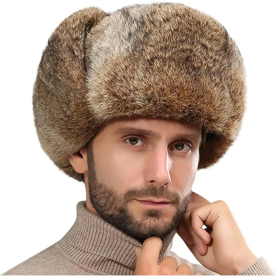Unisex Winter Furry Hat - Faux Fur Russian Ushanka Trapper Trooper Cap, Buckle-Equipped, Windproof, Heat Insulating, Durable for Daily Wear, Hunting, Skiing