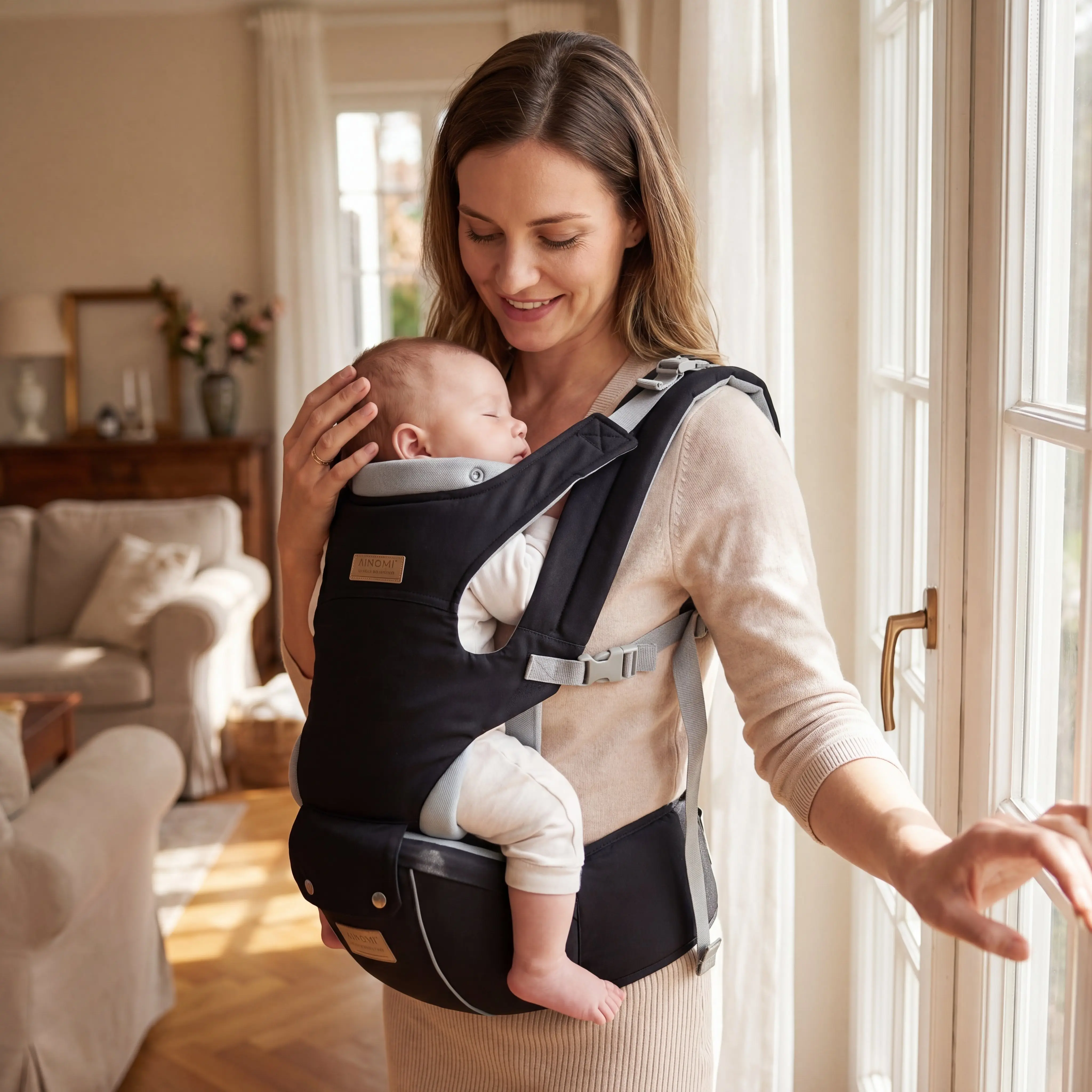 Ainomi All-Position Baby Carrier - Adjustable, Lightweight Ergonomic Hands-Free Carrier for Newborn to Toddler (7-45lbs) with Multifunctional Pocket, Lumbar Support for Comfortable Parenting (Mother's Day Gift Option), Adjustable Ergonomic Carrier