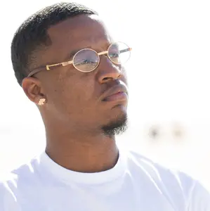 Men's Vintage Hip Hop Clear Lens Oval Gold Frame Retro Wood Grain Glasses