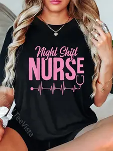 100% Cotton Pink Nursing Night Shift Life Squad Funny Nurse Week T-Shirt