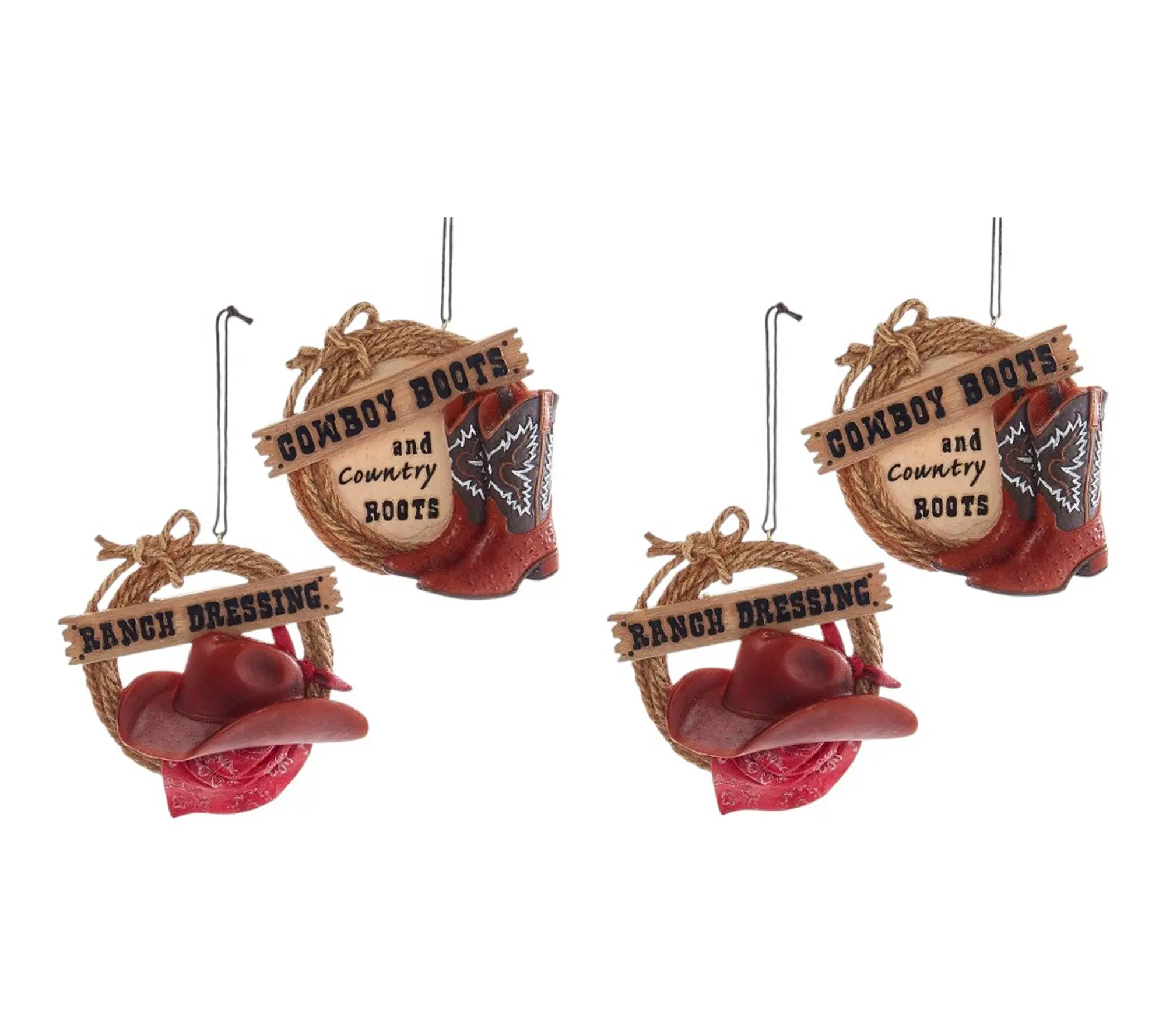 RC Home Decor- Set of 4 Western Cowboy Hat & Boot Ornaments