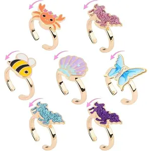 BY-ARE13 7Pcs Fidget Rings for Anxiety, Shell Butterfly Unicorn Flower Stainless Steel Spinner Ring Set Mood Rings Stress Relieving Wide Rings Set