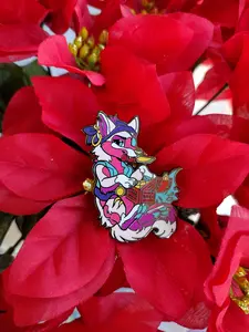 Ruby #20| Fursona Pin Pirate Fox Adopt- Colorful Sea Canine / Pink Ruby Treasure / Furry Creature/ Enamel pin