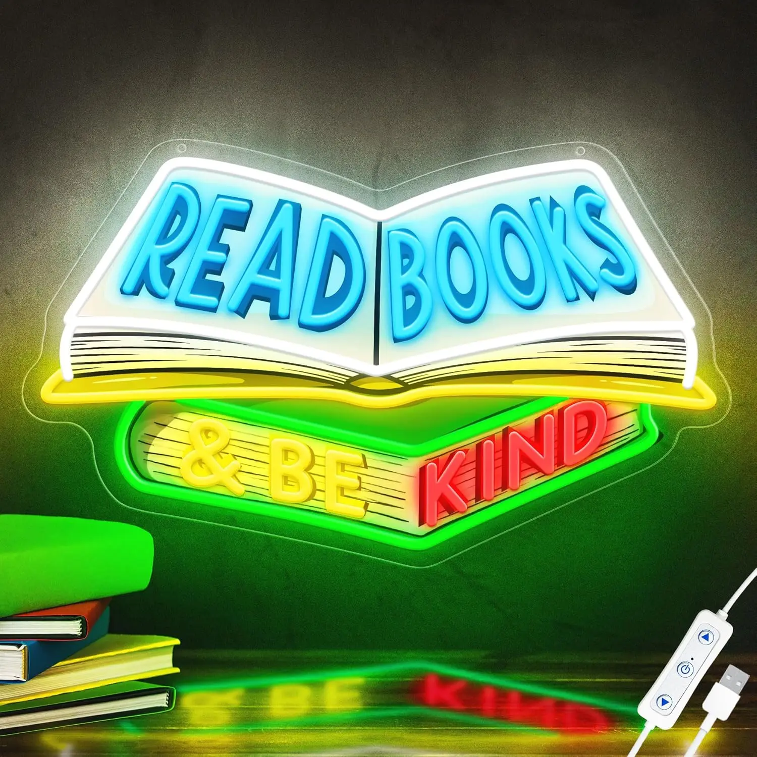 15.8 x 10 Inches Read Neon Sign Read Books & Be Kind USB Dimmable Neon ...