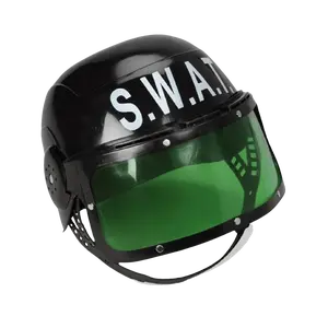 Police S.W.A.T. Helmet For Kids | Durable Plastic Helmet with Green Visor - Police Role Play Accessory for Pretend Play Fun & Career Day - One Size Fits Most - Gift For Kids