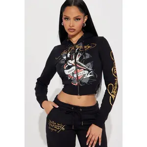 Ed Hardy Swallow Bird Zip Front Hoodie - Black C