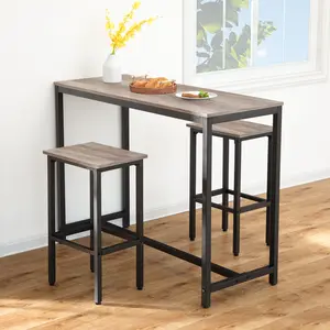 HOOBRO Bar Table and Chairs Set, 47.2” Rectangular Pub Table with 2 Stools for Small Space, High Top Table, 3-Piece Breakfast Table Set, Sturdy Metal Frame, Easy to Assemble, Greige #SummerVibes