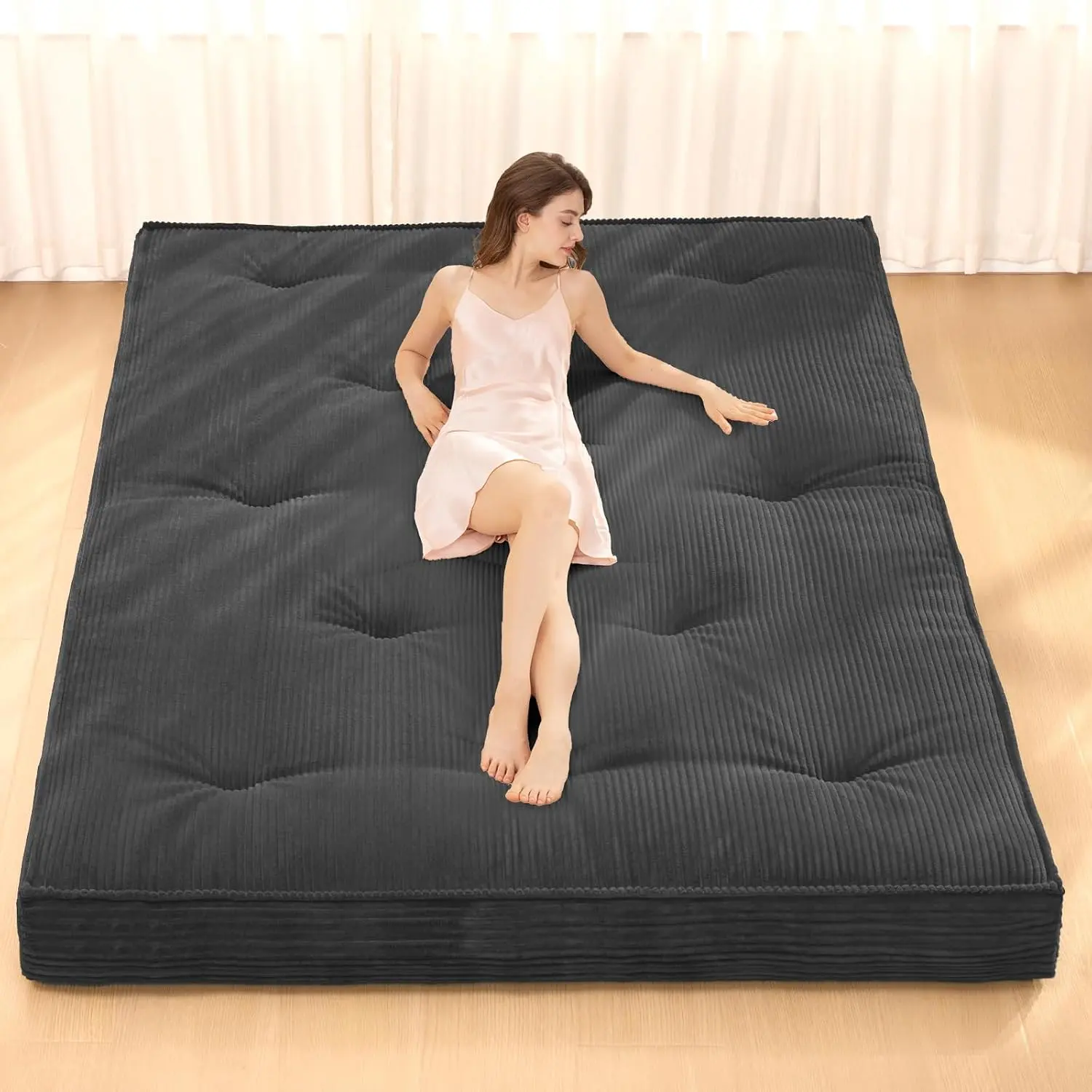 NLDD Japanese Floor Futon Mattress Twin Size，4" Futons Sofa Couch Bed, Floor Mattress for Adults, Thicker Tatami Mat Sleeping Pad Foldable, Floor Futons Cushions