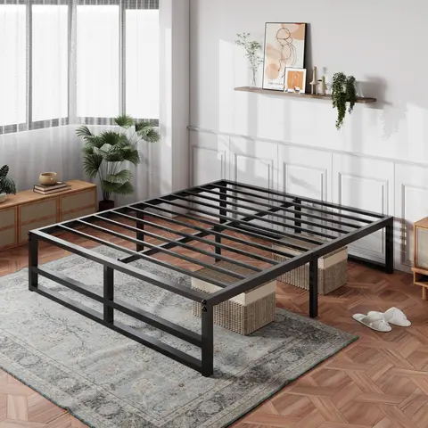 MUTICOR Basic Metal Bed Frame with 14in/18in High Under Bed Platform Storage Space,Heavy Duty Steel Slats Support Bed Base,No Box Spring Needed,Twin Bed Frame,Queen Bed Frame