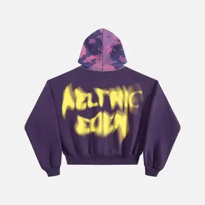 Aelfric Eden Boxy CAMO Hood Zip Up Hoodie Oversized Boxy Cropped Fit Camo Hood Blurred Gradient Back Print Full Zip Closure Soft Fabric Retro Streetwear Unisex Top