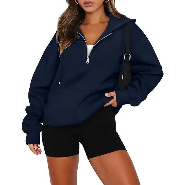 Onlypuff Women's Half-Zip Pullover Fleece Hoodie - Longsleeves, Kangaroo Pocket, Casual Tops Clothes for Women