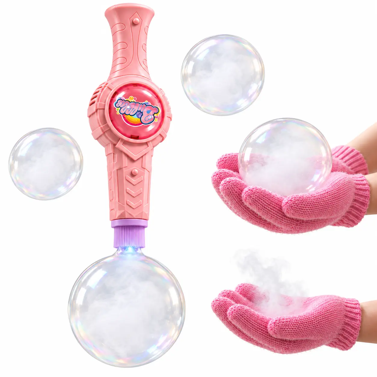 Pink Handheld Multifunction Portable Bubble Maker Set - Elastic Fog Wand, Smoke Sword, Lights & Sound, STEM Kids Toy, Bubble Solution, Christmas Gifts for Kids Parent-Child Outdoor Play