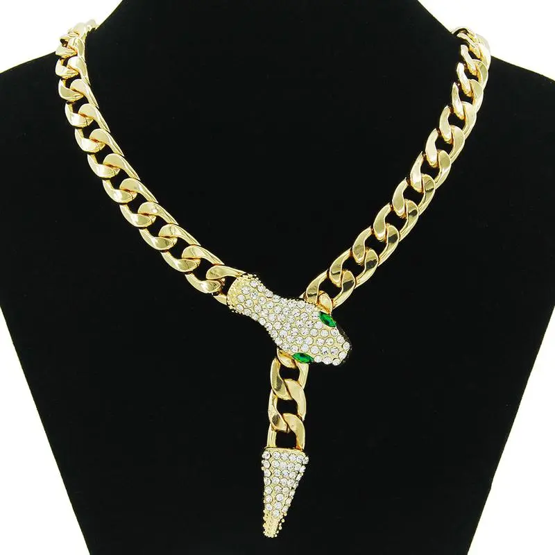 Golden Tone Cuban Link Chain, Hip-Hop Chunky Choker with a High Shine Diamond Snake Head Design and Magnetic Fastener, Chunky Chain Choker, Golden Tone Chain