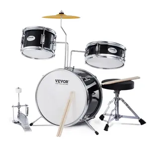 【Summervibes】VEVOR Kids Drum Set, 3-Piece, 14 in Beginner Drum Set with Adjustable Throne Cymbal Pedal Two Pairs of Drumsticks, 8'' Tom Drum 10'' Snare Drum 14'' Bass Drum, Starter Drum Kit for Child Kids, Black