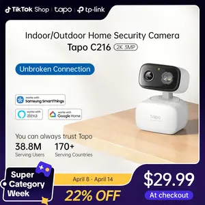 TP-Link & Tapo C216/C246D/C260 Pan/Tilt Indoor/Outdoor Security Camera,Single/Dual Lenses,2K 3MP/4K 8MP,AI-Powered Detection,No Subscription,Motion Tracking,Color Night Vision,360° Pan/Tilt, Works w/Alexa & Google
