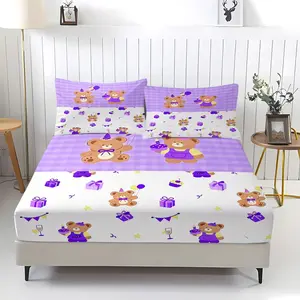Cute Cartoon Pattern Bed Sheet With Comfortable Printed Pattern, Adorable Bear Pattern, Including 1 Bed Sheet And 2 Pillowcases, Comfortable Bedding, Anti Slip Dust Cover Suitable For Bedrooms And Guest Rooms, Suitable For Children's Holiday Gifts