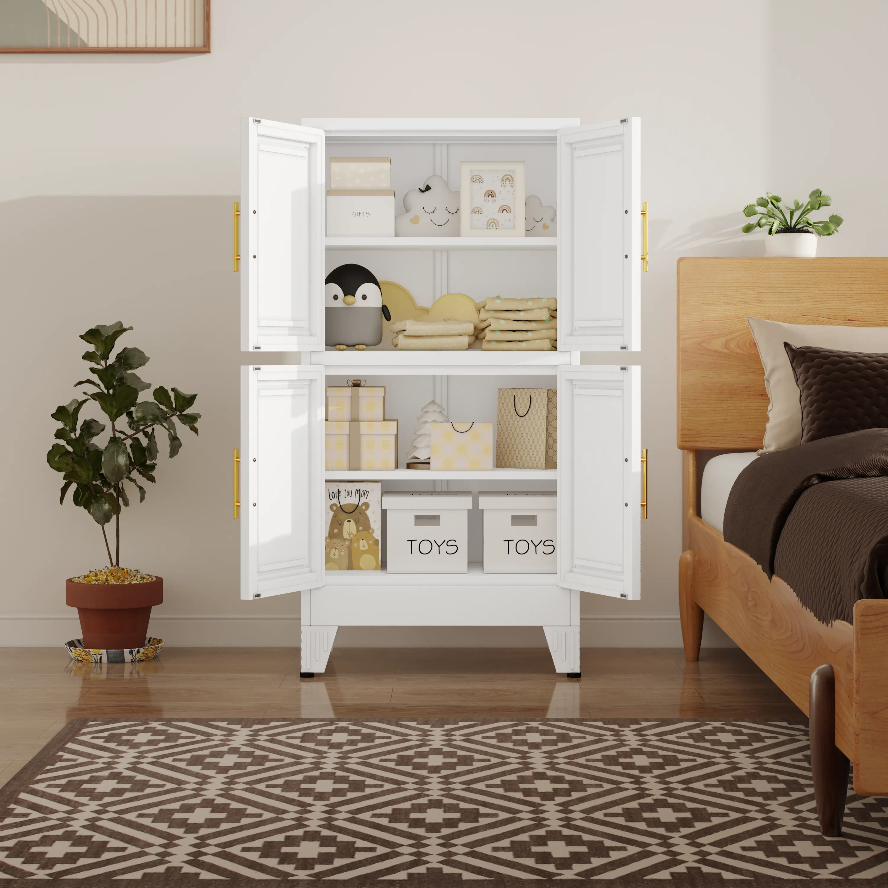 Kitchen Pantry Cabinet 47" Tall Metal Storage with Doors & Adjustable Shelves Black Freestanding Organizer for Kitchen Dining Room Living Room Laundry Room Minimalist Drawer Tower