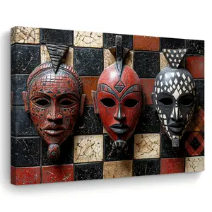 Room Decoration 1 Piece African Tribal Mask Abstract Face Design Wall Art Print, Decorative Artwork, Wooden Frame Canvas Painting, Suitable for Living Room, Bedroom, Office, Bachelorette Party Woven Decoration, Unique Christmas Gift, Size 29.97x 39.88cm