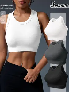 Women's Solid Color Crop Sports Singlet, Breathable Comfortable Sports Bra, Ladies Sportswear for Indoor Outdoor Wear