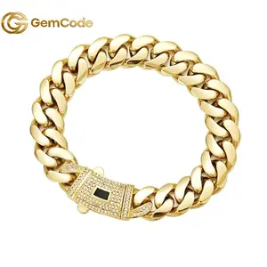 14K Gold plated Cuban Link bracelet Stainless Steel waterproof bangles for man women.The craftsmanship and classic stone inlay design dazzling. Miami hip hop Cuban bracelet chain combines tradition and fashion. Diamond Hypoallergen hip-hop style jewelry