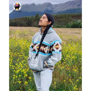 Aqua Southwestern Cross Alpaca Jacket