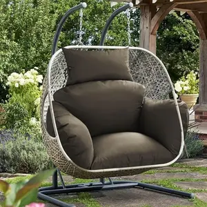 Outdoor egg Chair Cushion Replacement 47x31.5x4.7 Inch -Thicken Foldable Removable Waterproof Egg Chair Cushions with Headrest, Indoor Hanging Chair Cushion, Patio Swing Cushions,Machine Washable,Gray